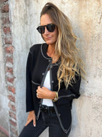 R&B | Kurze Jacke mit Kontrastnähten Rundhals Strukturiert und Elegant