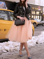 R&B | Midi-Länge Faltenrock Elastischer Tutu Aus Tüll Elegant Rosa