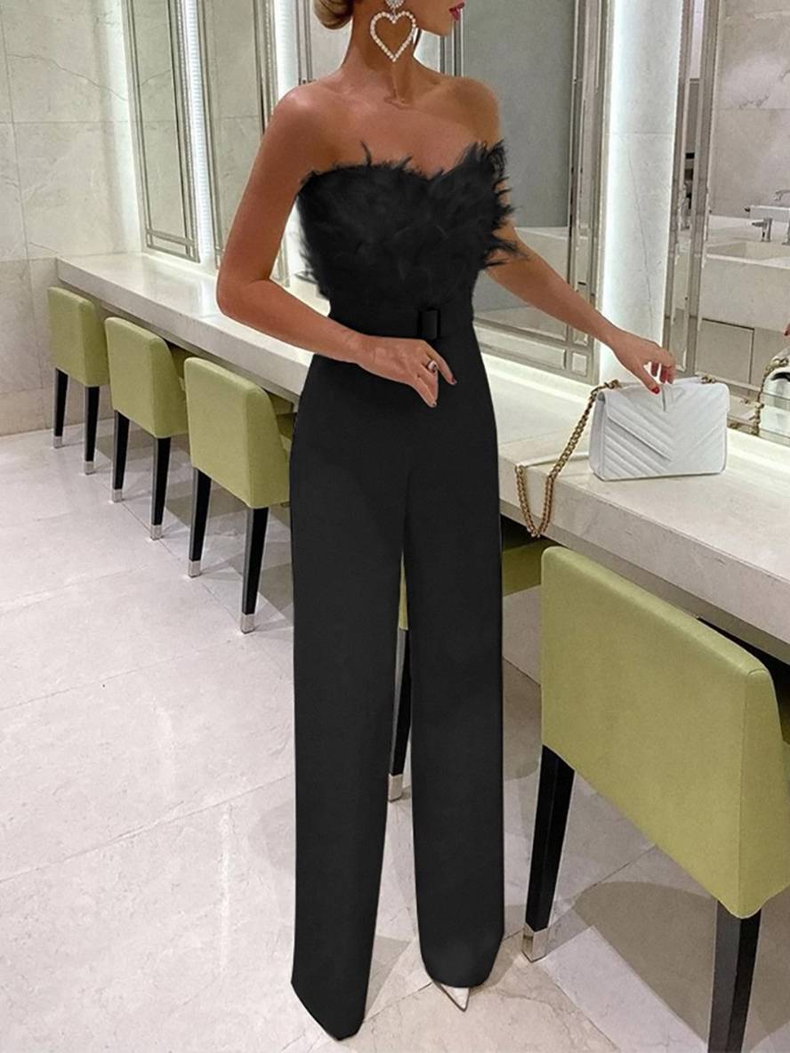 R&B | Kombination Tube mit Gerader Beinform Bustier mit Federn Elegante Frau Weiß