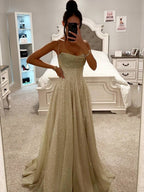 R&B | Lange Kleid Bräunung mit Feinern Trägern Ärmellos Damen Elegant Abend Zeremonie