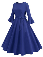 R&B | Lange Trapezkleid Fluid Schleifen-Gürtel Flauffed Ärmeln Elegant Vintage Abschlussball Halloween
