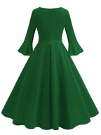 R&B | Lange Trapezkleid Fluid Schleifen-Gürtel Flauffed Ärmeln Elegant Vintage Abschlussball Halloween