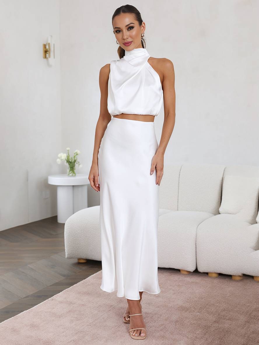 R&B | Kleid Gäste Hochzeit Damen Halter Ärmellos Damen Elegante Abend Zweiteilige Brautjungfernkleid
