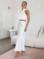 R&B | Kleid Gäste Hochzeit Damen Halter Ärmellos Damen Elegante Abend Zweiteilige Brautjungfernkleid