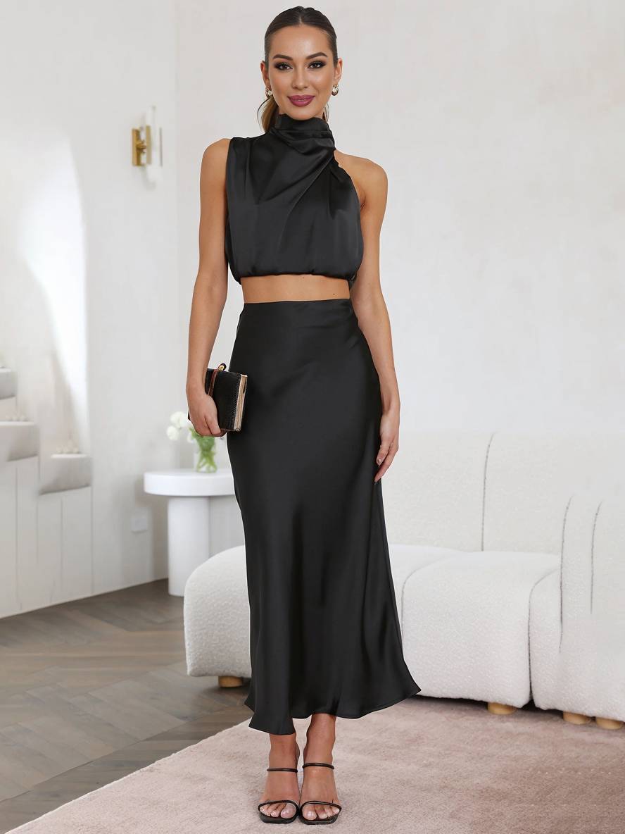 R&B | Kleid Gäste Hochzeit Damen Halter Ärmellos Damen Elegante Abend Zweiteilige Brautjungfernkleid