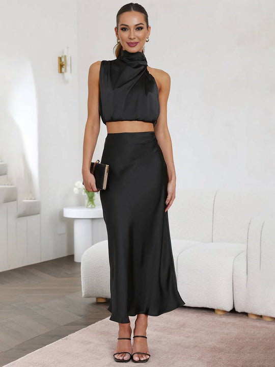 R&B | Kleid Gäste Hochzeit Damen Halter Ärmellos Damen Elegante Abend Zweiteilige Brautjungfernkleid