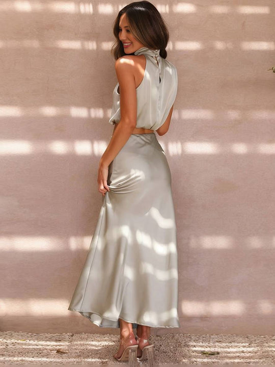 R&B | Kleid Gäste Hochzeit Damen Halter Ärmellos Damen Elegante Abend Zweiteilige Brautjungfernkleid