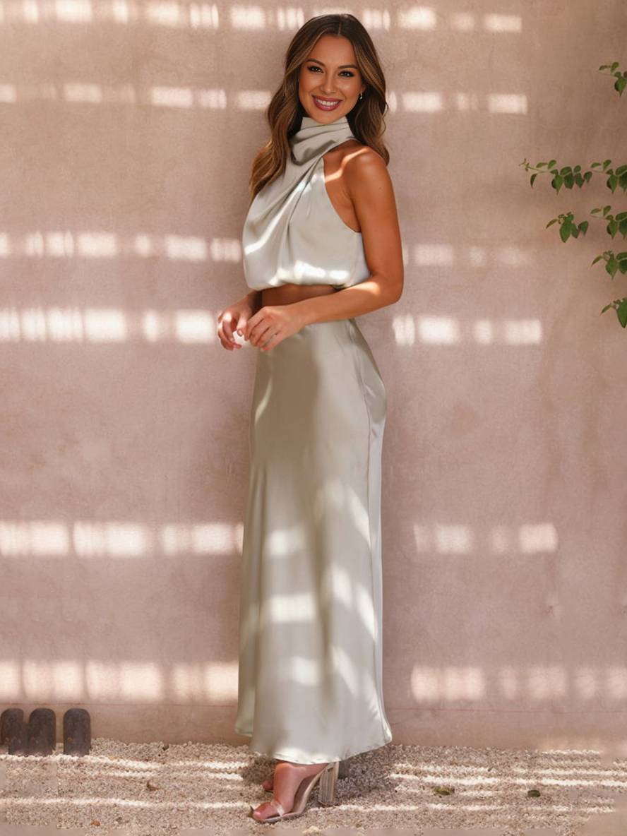 R&B | Kleid Gäste Hochzeit Damen Halter Ärmellos Damen Elegante Abend Zweiteilige Brautjungfernkleid