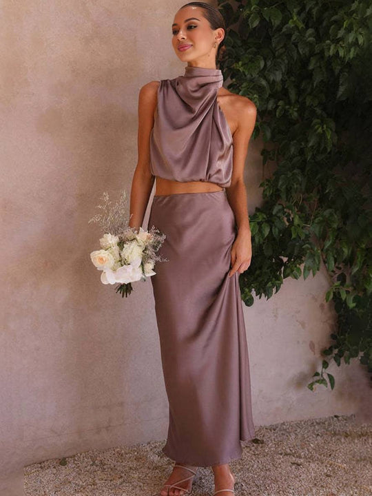 R&B | Kleid Gäste Hochzeit Damen Halter Ärmellos Damen Elegante Abend Zweiteilige Brautjungfernkleid