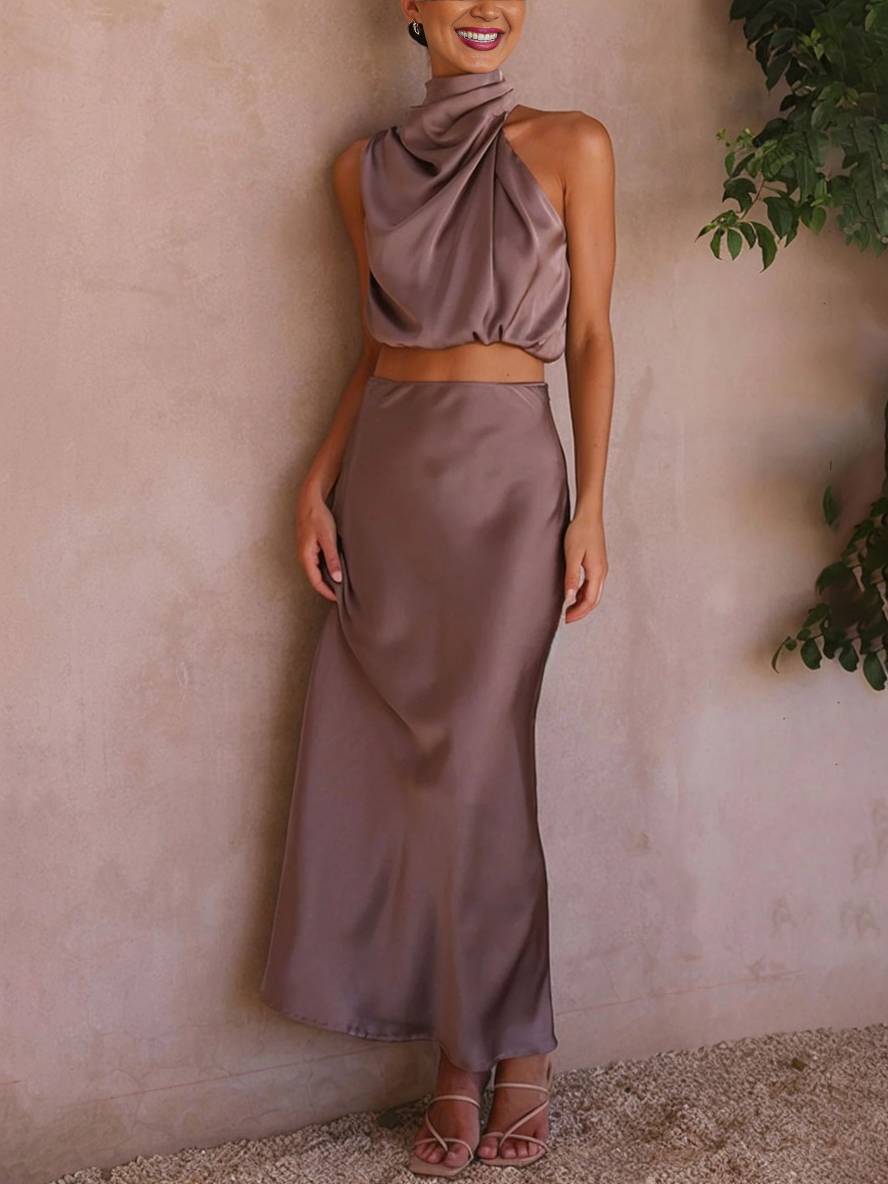 R&B | Kleid Gäste Hochzeit Damen Halter Ärmellos Damen Elegante Abend Zweiteilige Brautjungfernkleid