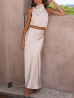 R&B | Kleid Gäste Hochzeit Damen Halter Ärmellos Damen Elegante Abend Zweiteilige Brautjungfernkleid