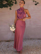 R&B | Kleid Gäste Hochzeit Damen Halter Ärmellos Damen Elegante Abend Zweiteilige Brautjungfernkleid