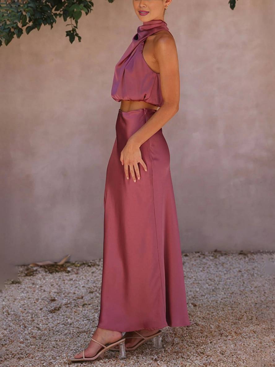 R&B | Kleid Gäste Hochzeit Damen Halter Ärmellos Damen Elegante Abend Zweiteilige Brautjungfernkleid