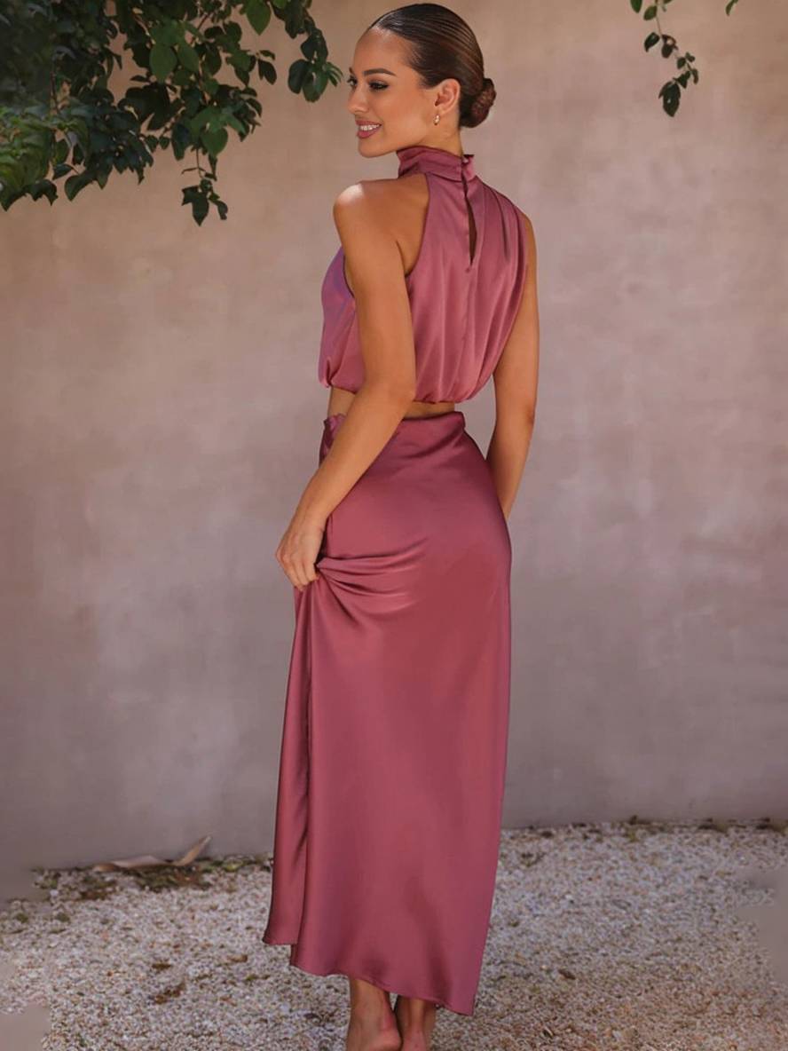 R&B | Kleid Gäste Hochzeit Damen Halter Ärmellos Damen Elegante Abend Zweiteilige Brautjungfernkleid