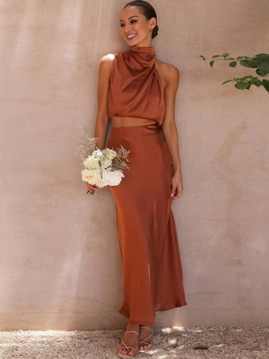 R&B | Kleid Gäste Hochzeit Damen Halter Ärmellos Damen Elegante Abend Zweiteilige Brautjungfernkleid
