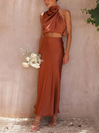 R&B | Kleid Gäste Hochzeit Damen Halter Ärmellos Damen Elegante Abend Zweiteilige Brautjungfernkleid