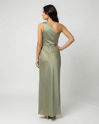 R&B | Kleid Brautjungfer aus Satin Eng mit Schlitz An Der Seite Eine Schulter Ohne Ärmel Elegantes Abendkleid für Hochzeit