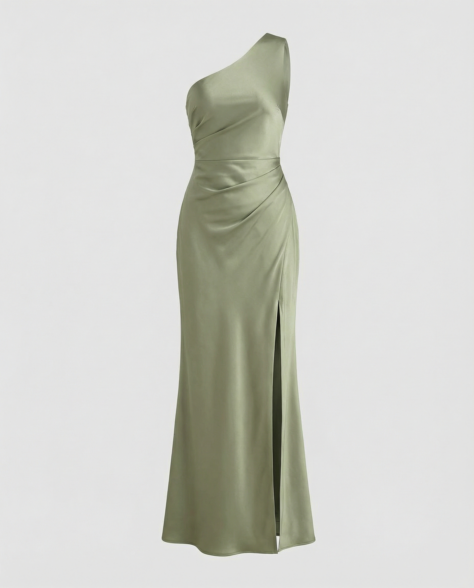 R&B | Kleid Brautjungfer aus Satin Eng mit Schlitz An Der Seite Eine Schulter Ohne Ärmel Elegantes Abendkleid für Hochzeit
