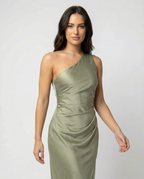 R&B | Kleid Brautjungfer aus Satin Eng mit Schlitz An Der Seite Eine Schulter Ohne Ärmel Elegantes Abendkleid für Hochzeit