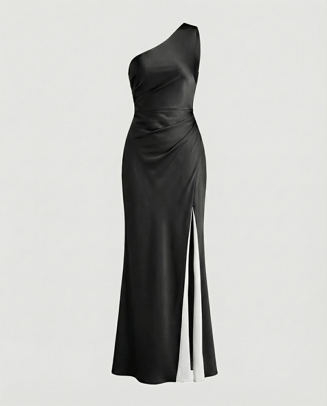 R&B | Kleid Brautjungfer aus Satin Eng mit Schlitz An Der Seite Eine Schulter Ohne Ärmel Elegantes Abendkleid für Hochzeit