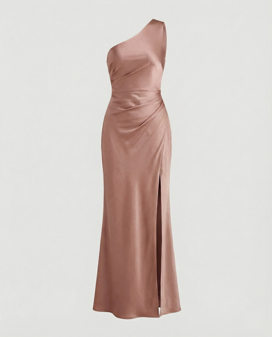 R&B | Kleid Brautjungfer aus Satin Eng mit Schlitz An Der Seite Eine Schulter Ohne Ärmel Elegantes Abendkleid für Hochzeit