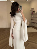 R&B | Langes Satin Kleid Enger Runder Ausschnitt Gesplittete Ärmel Lange Ärmel Damen Elegant Abend Ball Prom Zeremonie