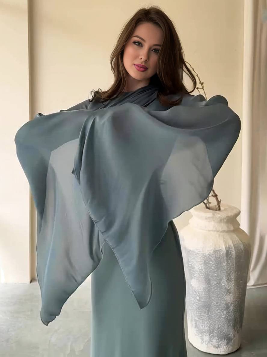 R&B | Langes Satin Kleid Enger Runder Ausschnitt Gesplittete Ärmel Lange Ärmel Damen Elegant Abend Ball Prom Zeremonie