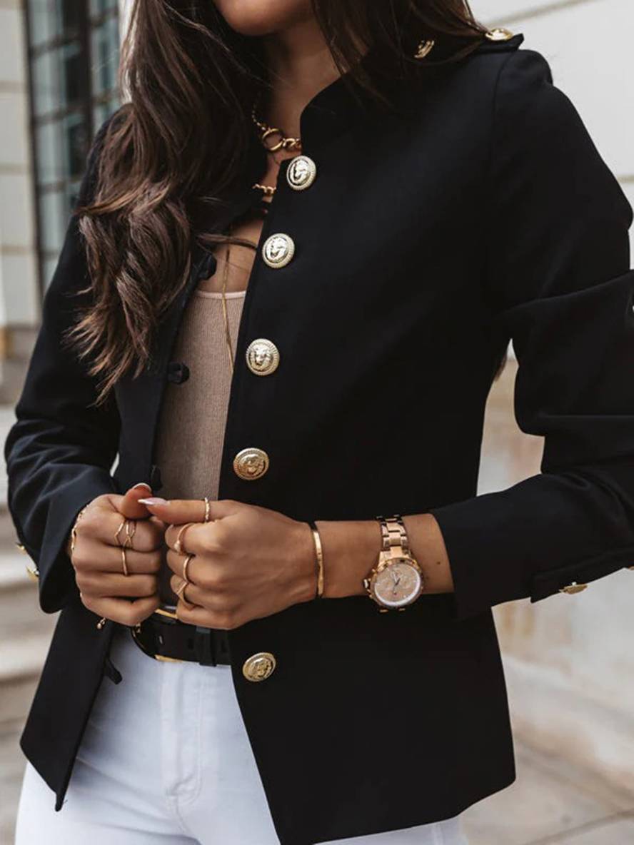 R&B | Kurz Offiziersjackett mit Knopfkragen Damen Eleganter Blazer