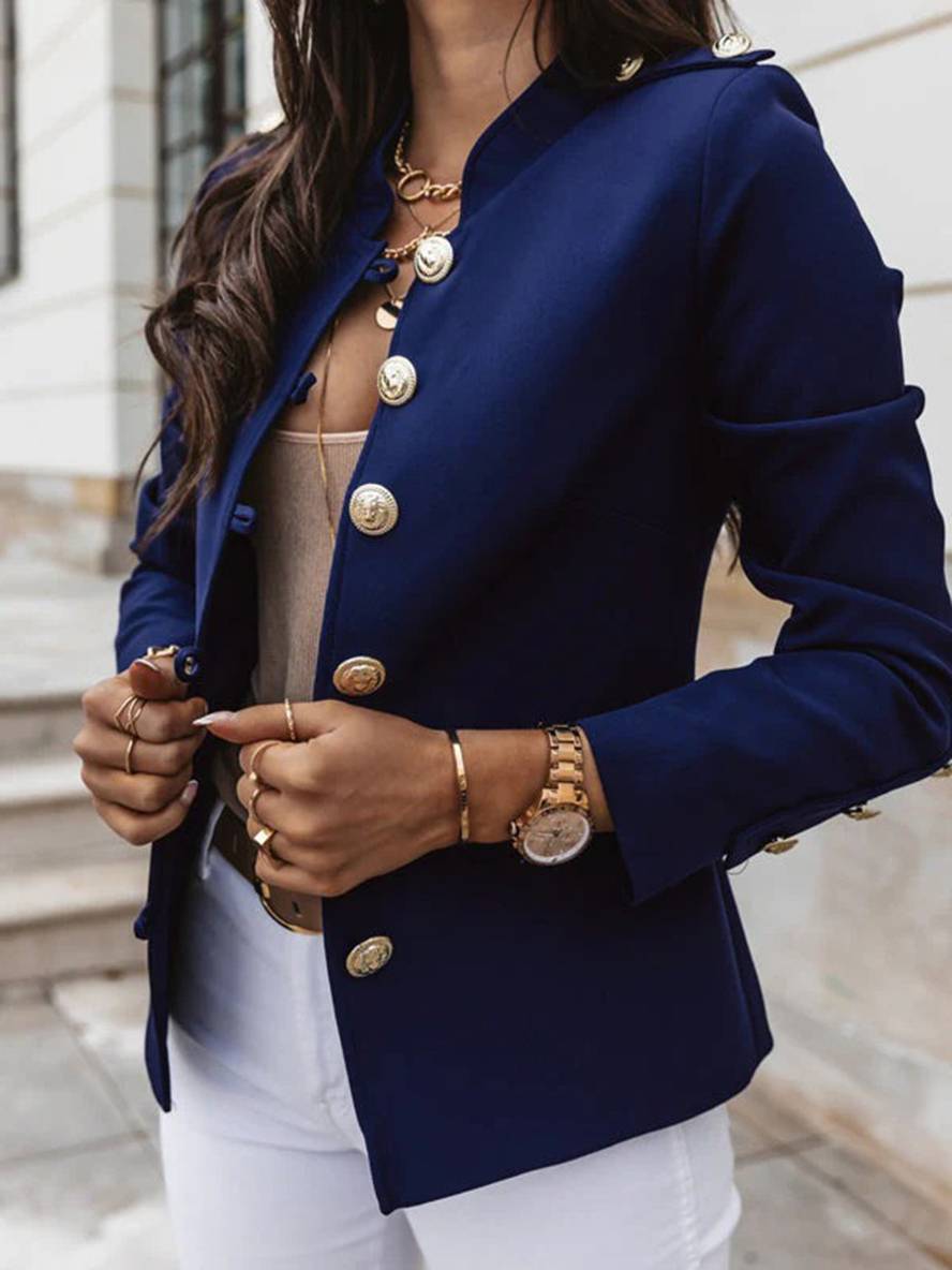 R&B | Kurz Offiziersjackett mit Knopfkragen Damen Eleganter Blazer