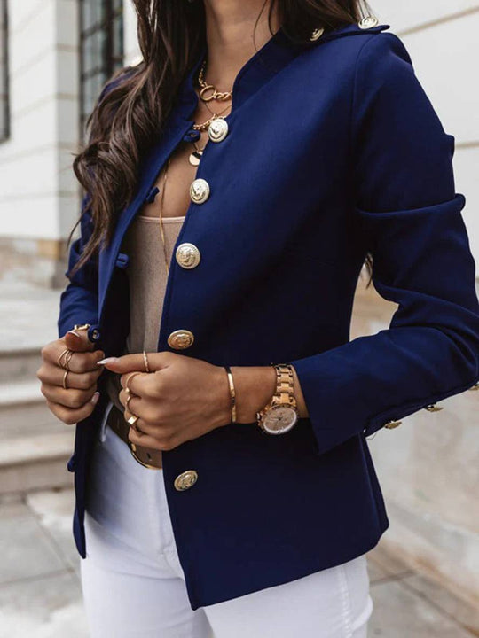 R&B | Kurz Offiziersjackett mit Knopfkragen Damen Eleganter Blazer