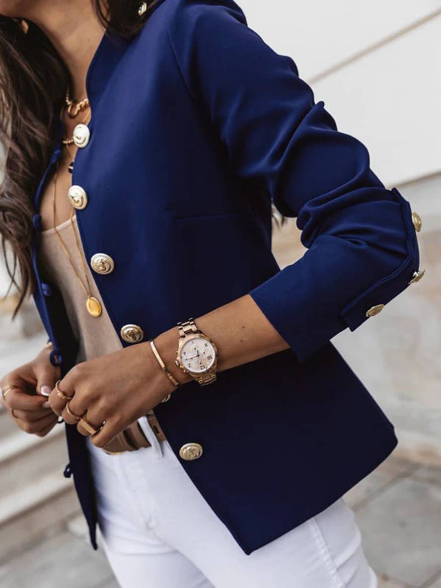 R&B | Kurz Offiziersjackett mit Knopfkragen Damen Eleganter Blazer