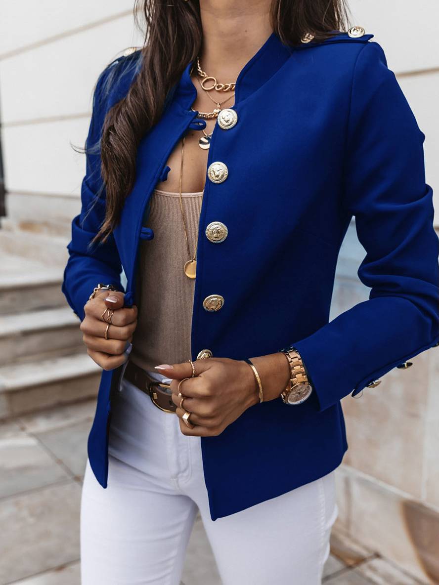 R&B | Kurz Offiziersjackett mit Knopfkragen Damen Eleganter Blazer
