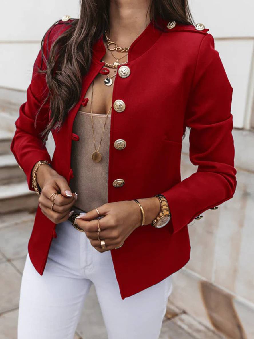 R&B | Kurz Offiziersjackett mit Knopfkragen Damen Eleganter Blazer