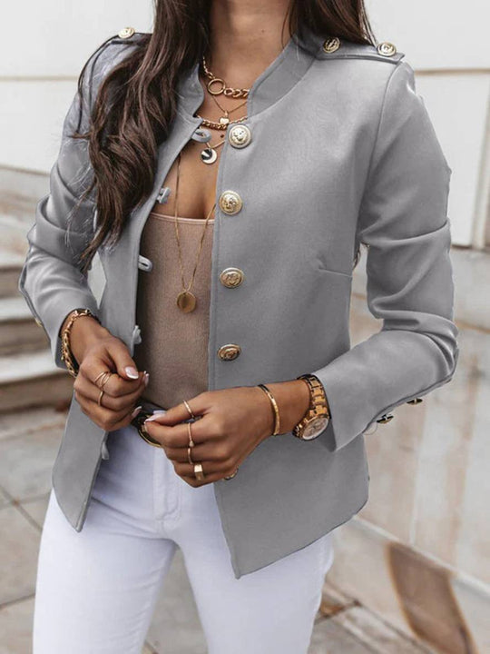 R&B | Kurz Offiziersjackett mit Knopfkragen Damen Eleganter Blazer
