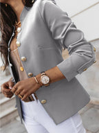 R&B | Kurz Offiziersjackett mit Knopfkragen Damen Eleganter Blazer