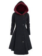 R&B | Mid-Length Mantel mit Kapuze Knöpfen Lange Ärmel Damen Elegante Freizeitmode Halloween Weihnachten Cape