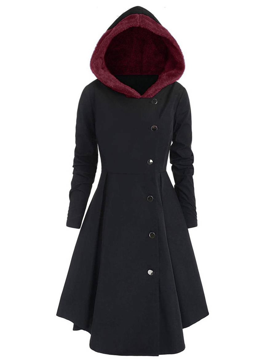 R&B | Mid-Length Mantel mit Kapuze Knöpfen Lange Ärmel Damen Elegante Freizeitmode Halloween Weihnachten Cape