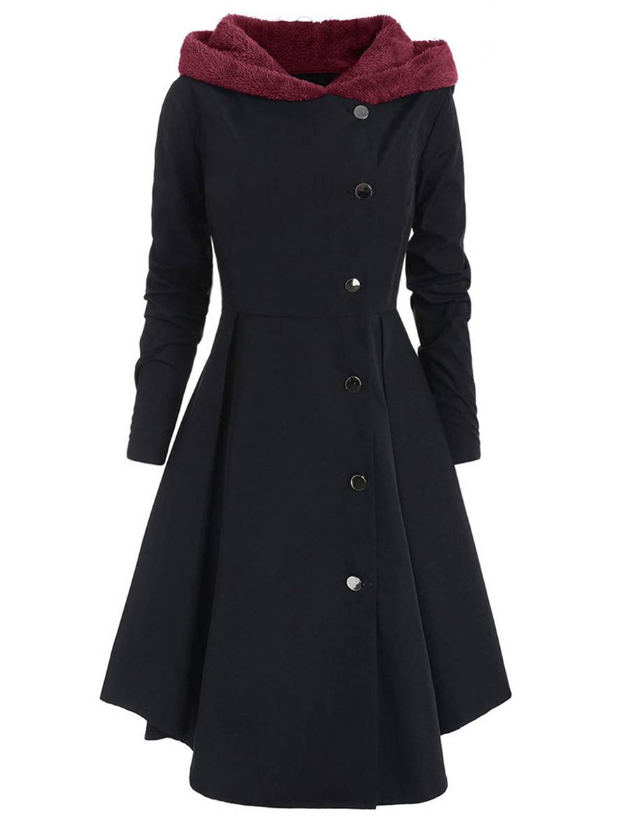 R&B | Mid-Length Mantel mit Kapuze Knöpfen Lange Ärmel Damen Elegante Freizeitmode Halloween Weihnachten Cape