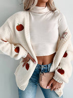 R&B | Cardigans Lanterne Kürbis Bestickt Bischofärmelig Damen Elegant Lässig Blouson
