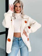 R&B | Cardigans Lanterne Kürbis Bestickt Bischofärmelig Damen Elegant Lässig Blouson