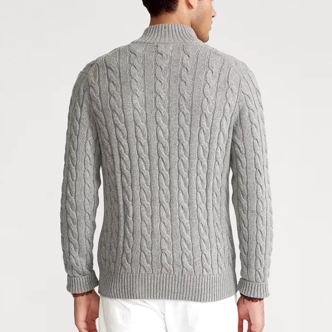 R&B | Pullover mit Zopfmuster und Halbem Reißverschluss - Eleganter Freizeit-Strickpullover
