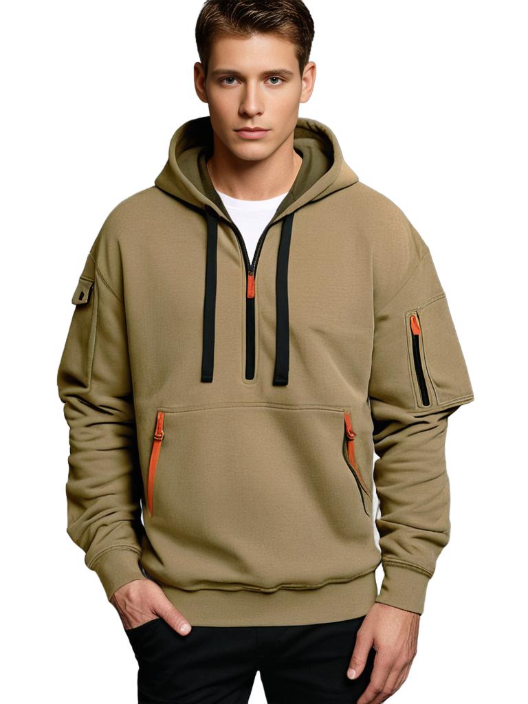 R&B | Kapuzenpullover Relaxed Fit Leichte Baumwolle Halber Reißverschluss Funktionale Details