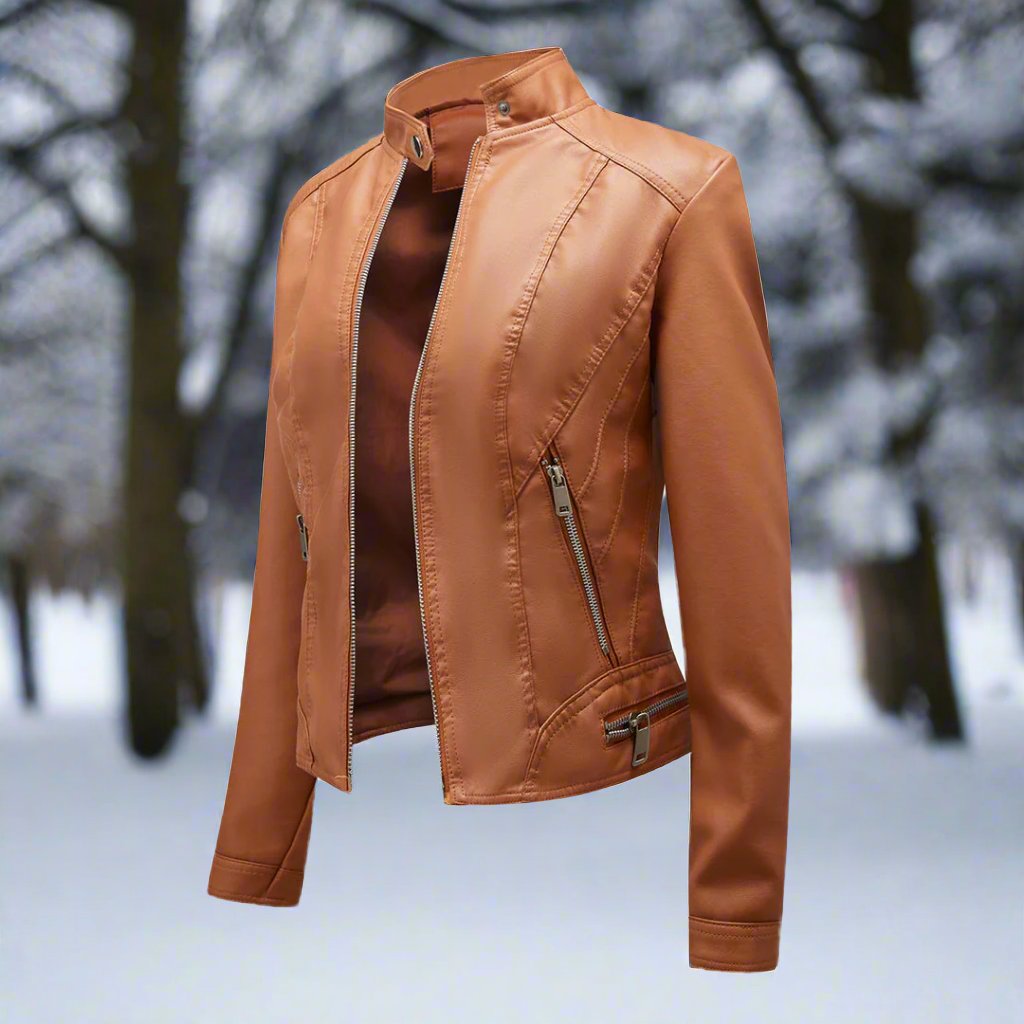 R&B | Lederjacke - Biker-Stil - Reißverschluss - Stehkragen - Slim Fit
