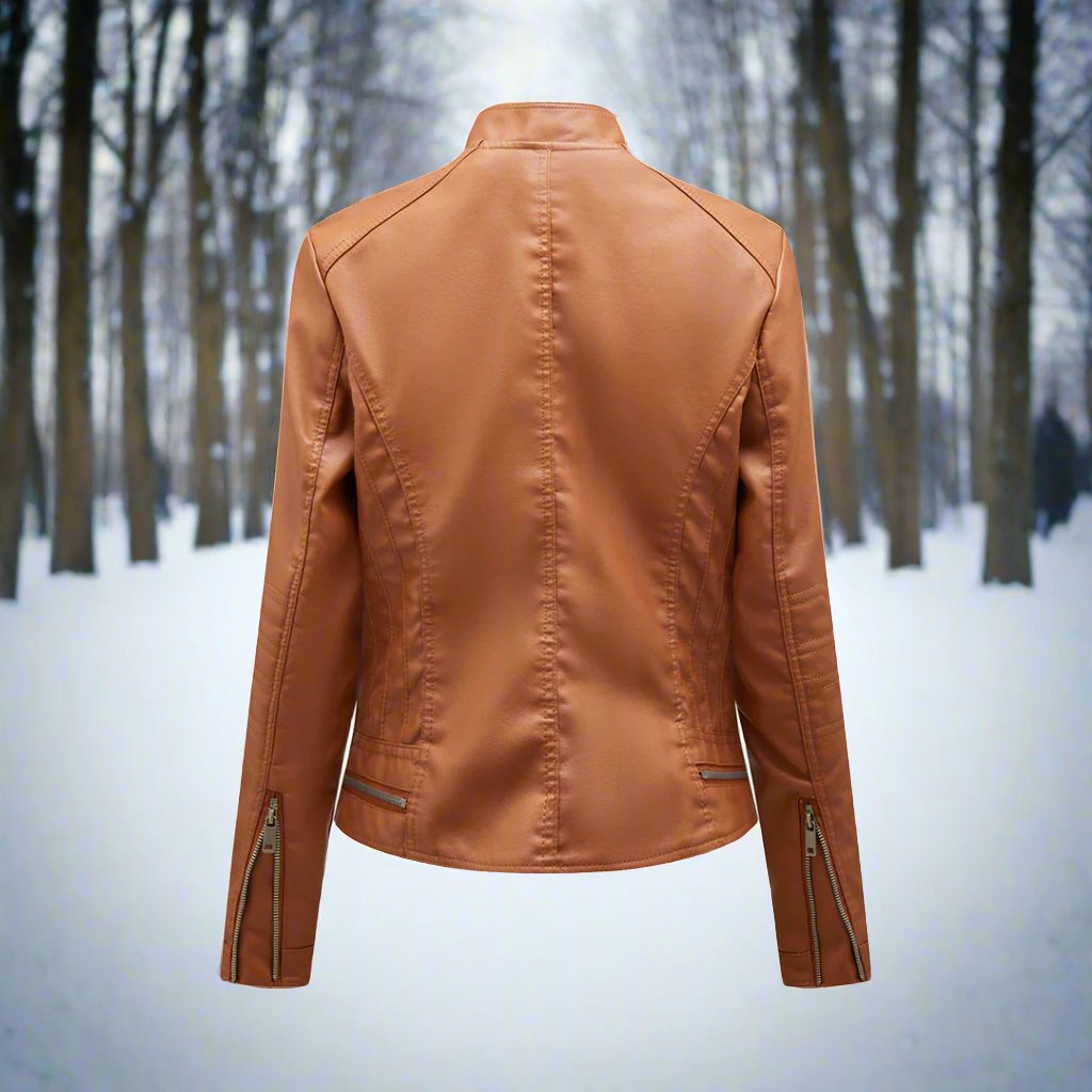 R&B | Lederjacke - Biker-Stil - Reißverschluss - Stehkragen - Slim Fit