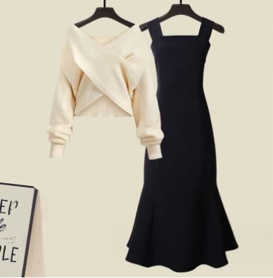 R&B | Zweiteiliges Satz Aus Hochwertigem Kreuzstrickpullover und Fishtail Kleid