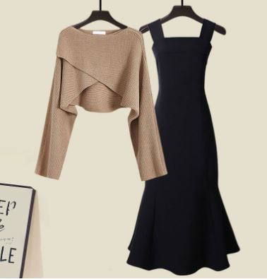 R&B | Zweiteiliges Satz Aus Hochwertigem Kreuzstrickpullover und Fishtail Kleid