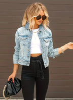 Damen Denim-Jacke mit Lässigen Distressed-Details und Modernem Schnitt R&B