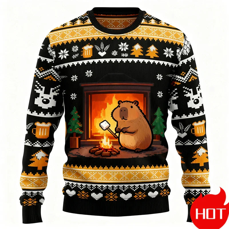 R&B | Weihnachtspullover - 3D Capybara Design, Warmer Komfort & Fröhlicher Festlicher Stil