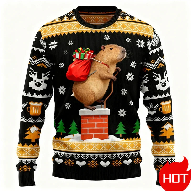 R&B | Weihnachtspullover - 3D Capybara Design, Warmer Komfort & Fröhlicher Festlicher Stil
