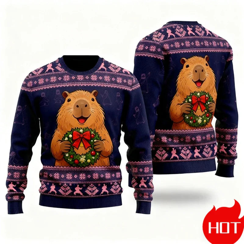 R&B | Weihnachtspullover - 3D Capybara Design, Warmer Komfort & Fröhlicher Festlicher Stil